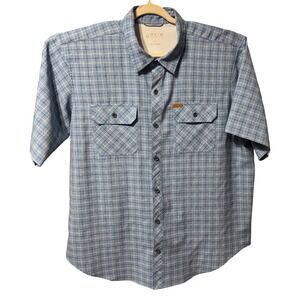 Orvis Men Plaid Short‎ Sleeve Button Up Blue White 2XL Casual Outdoor Pockets